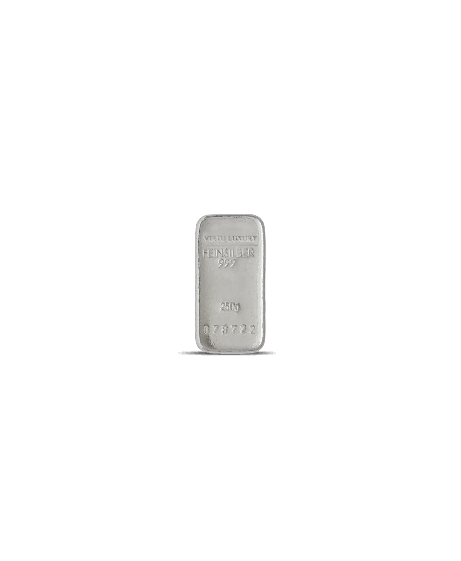Lingot d'argent pur 24K d'un poids de 250 Grammes disponible chez VIRTU LUXURY