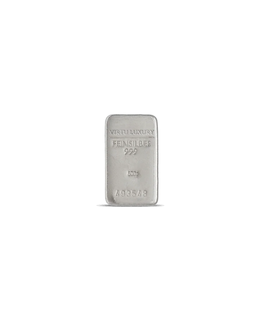 Lingot d'argent pur 24K d'un poids de 500 Grammes disponible chez VIRTU LUXURY