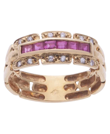 18K yellow gold ruby brick ring available at virtu luxury