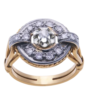 chiseled 18k yellow and white gold wedding band set with diamonds