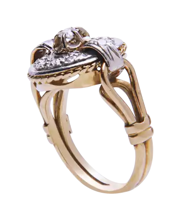 chiseled 18k yellow and white gold wedding band set with diamonds