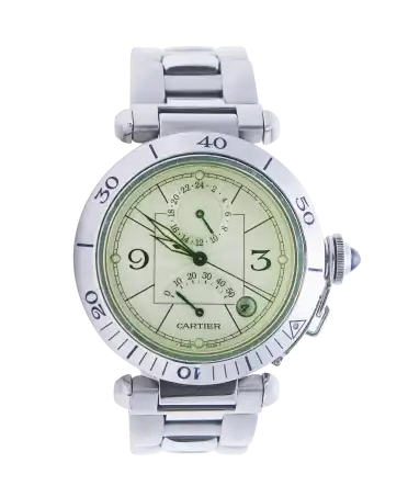 PASHA GMT Power Reserve Bracelet Watch by Cartier. Available at VIRTU LUXURY.