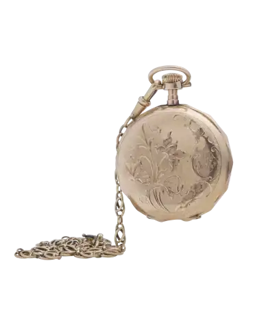 Original Pocket Watch and Chain with a floral style. Available at VIRTU LUXURY.