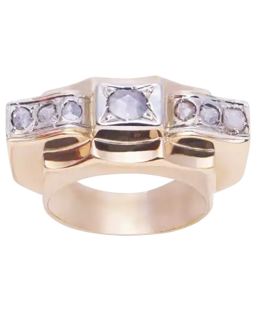TANK ART DÉCO 2 Rings Yellow and White 18 Karat Gold. Available at VIRTU LUXURY.