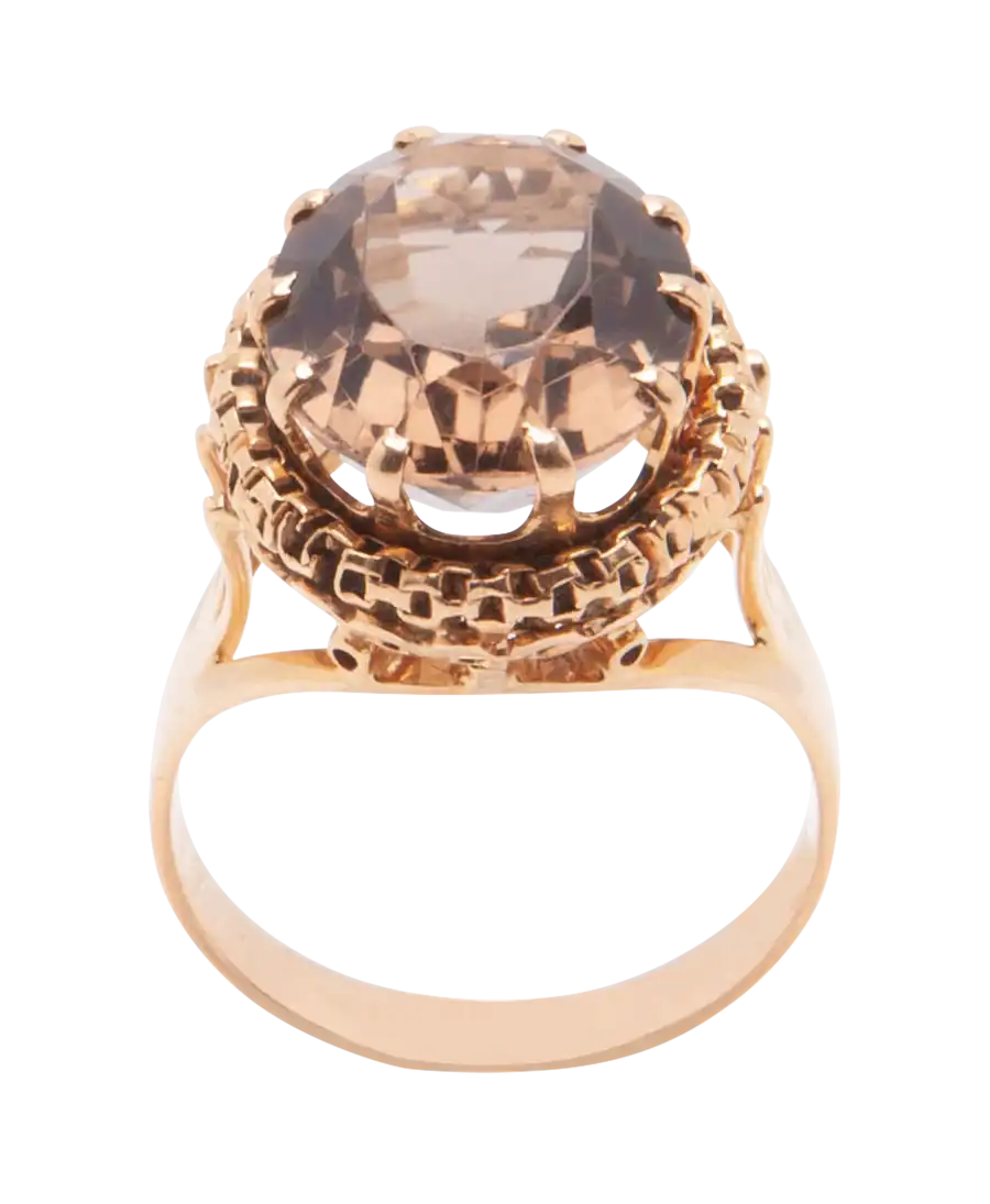 LUMINOUS ring in 18 Karat yellow gold with a smoky quartz. Available at VIRTU LUXURY.