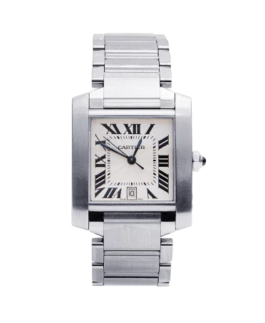 TANK Française Date Bracelet Watch by the luxury house Cartier. Available at VIRTU LUXURY.