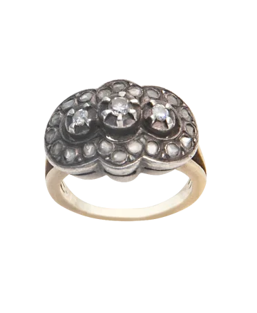 This ROSETTE WEDDING BAND ring is an exceptional piece of jewelry featuring brilliant white old-round-cut diamonds