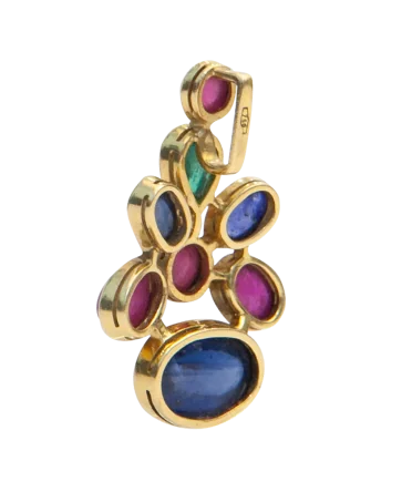 gold jewelry - gold pendant with cabochon sapphires, emeralds, and rubies - available at VIRTU LUXURY jewelry store