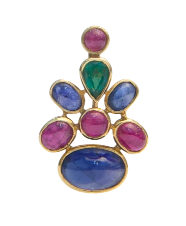 gold jewelry - gold pendant with cabochon sapphires, emeralds, and rubies - available at VIRTU LUXURY jewelry store