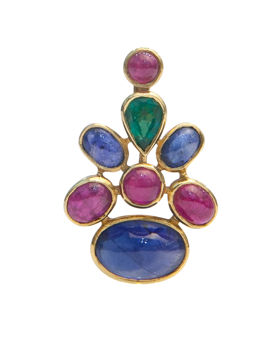 gold jewelry - gold pendant with cabochon sapphires, emeralds, and rubies - available at VIRTU LUXURY jewelry store