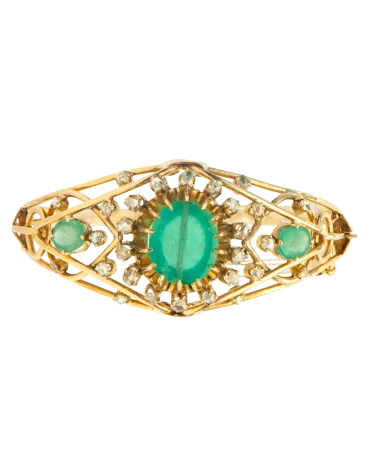 ZINA bracelet in 18K yellow gold and 3 transparent Colombian emeralds cut into oval cabochons of 27.78 carats