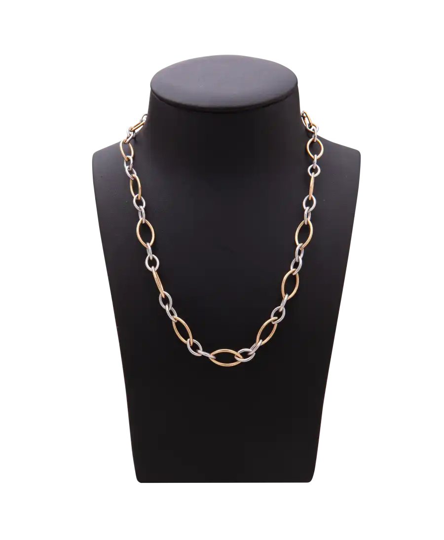 COLLIER MODERNE MAILLES BOUCLES 2 ORS OR BLANC ET OR JAUNE - En BIJOUTERIE chez VIRTU LUXURY COLLIER MODERNE MAILLES BOUCLES 2 ORS OR BLANC ET OR JAUNE - En BIJOUTERIE chez VIRTU LUXURY