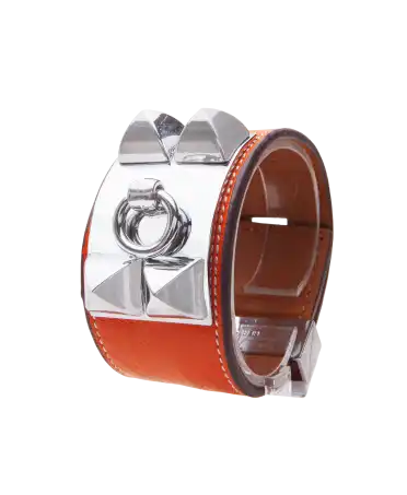 HERMES DOG COLLAR - orange leather - steel