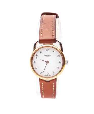 Hermes watch - pin buckle - ostrich leather - gold and steel - watchmaker - virtu luxury - arceau watch