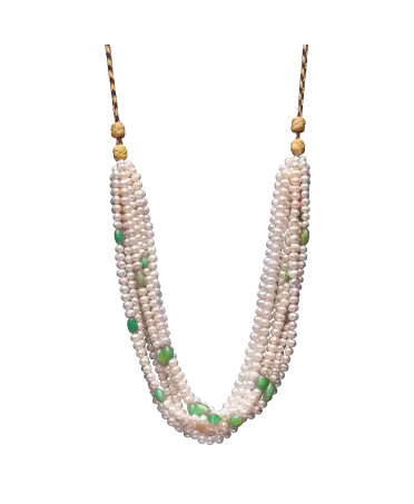 Rare Pearl Necklace - long necklace - emeralds - circled - imposing