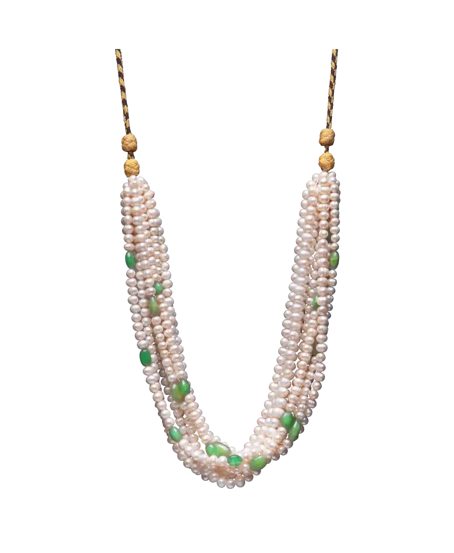 Rare Pearl Necklace - long necklace - emeralds - circled - imposing