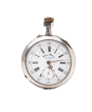 Silver pocket watch from the brand VICTOR PETITEAU. Available at VIRTU LUXURY.
