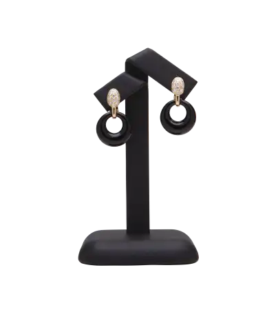 Ear clips - 18-karat yellow gold - white diamonds - shiny onyx - VIRTU LUXURY - VCA - VAN CLEEF