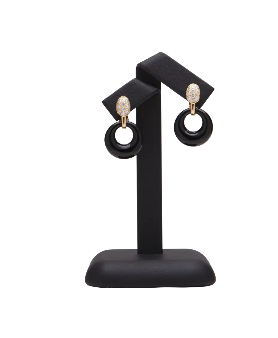 Ear clips - 18-karat yellow gold - white diamonds - shiny onyx - VIRTU LUXURY - VCA - VAN CLEEF