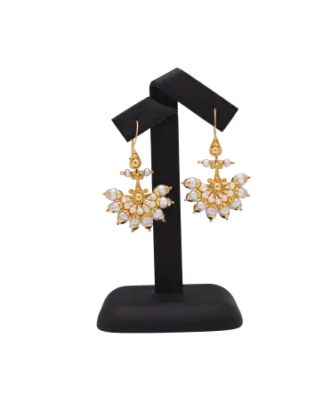 18 Karat Yellow Gold Ear Pendants with Pearls. Available at VIRTU LUXURY.