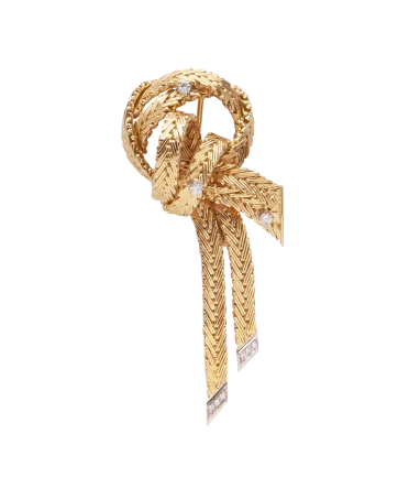 Bow brooch in 2-tone yellow and white gold. Available at VIRTU LUXURY.
