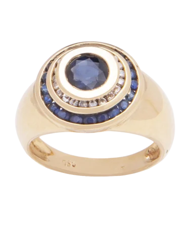 18 Carat Yellow Gold Sapphire and Diamond Wedding Ring. Available at VIRTU LUXURY.