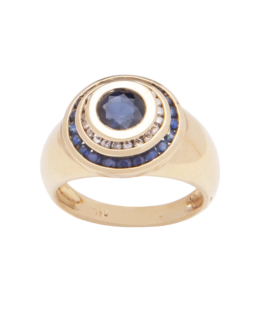 18 Carat Yellow Gold Sapphire and Diamond Wedding Ring. Available at VIRTU LUXURY.