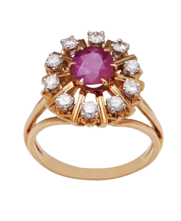 Pink Sapphire Daisy Ring in 18 Carat yellow gold. Available at VIRTU LUXURY.