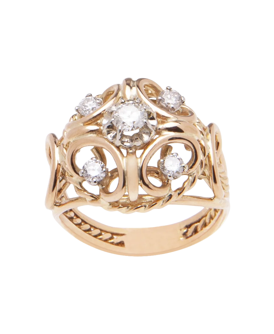 18 Carat Yellow Gold Arabesque Ring with white diamonds. Available at VIRTU LUXURY.