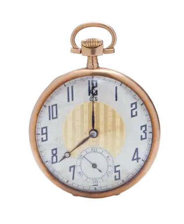 Yellow gold-plated copper pocket watch from the brand DOLLAR. Available at VIRTU LUXURY.