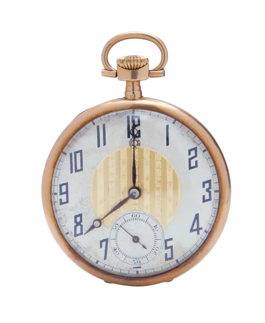 Yellow gold-plated copper pocket watch from the brand DOLLAR. Available at VIRTU LUXURY.