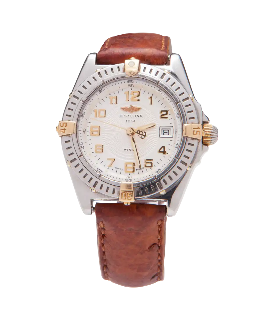 Yellow Gold and Steel bracelet watch by the watchmaker Breitling. Available at VIRTU LUXURY. Yellow Gold and Steel bracelet watch by the watchmaker Breitling. Available at VIRTU LUXURY.