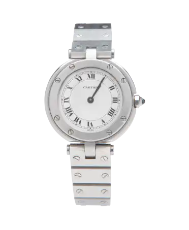 Santos wristwatch in steel from the luxury watchmaker Cartier. Available at VIRTU LUXURY.