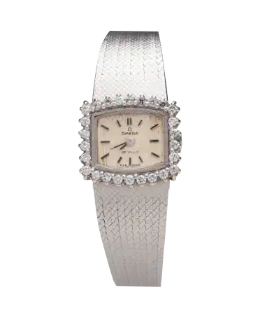 White Gold Diamonds Watch bracelet watch from the watchmaker OMEGA. VIRTU LUXURY.