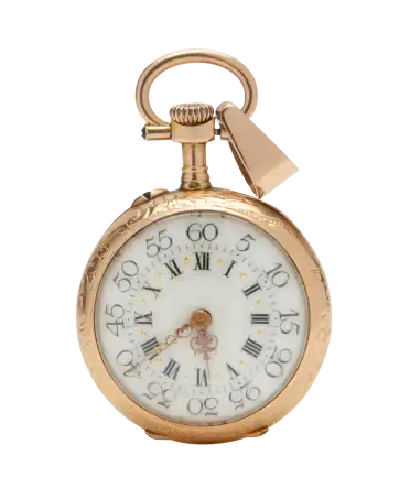 Angelot pocket watch in polished 18-karat yellow gold. Available at VIRTU LUXURY.