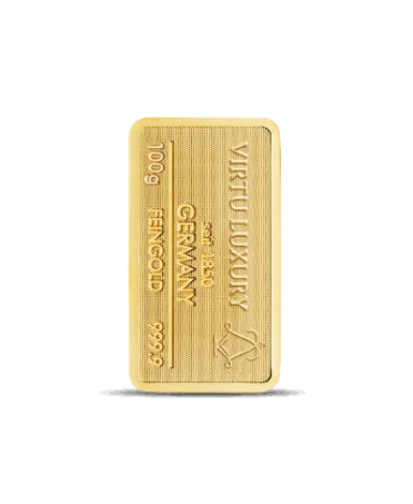 100 Gram bar of 24K pure gold for sale available at VIRTU LUXURY