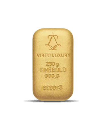 250 gram 24K pure gold bar for sale available at VIRTU LUXURY
