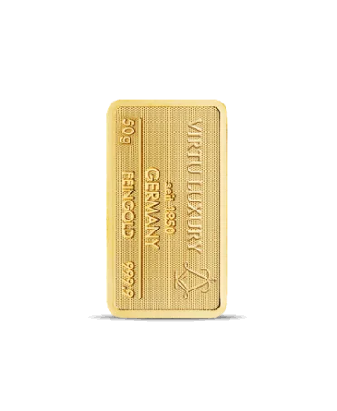 50 gram 24K pure gold bar for sale available at VIRTU LUXURY