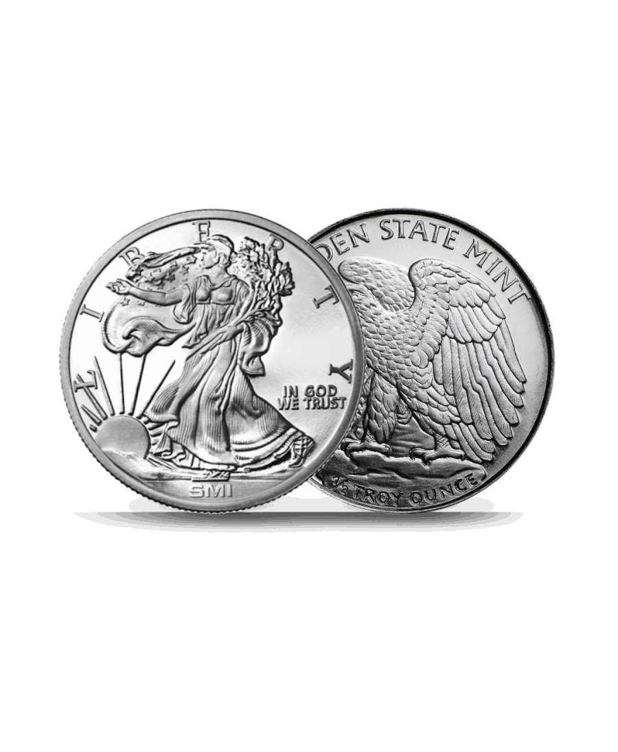 obverse and reverse of the WALKING LIBERTY Silver coin available at VIRTU LUXURY