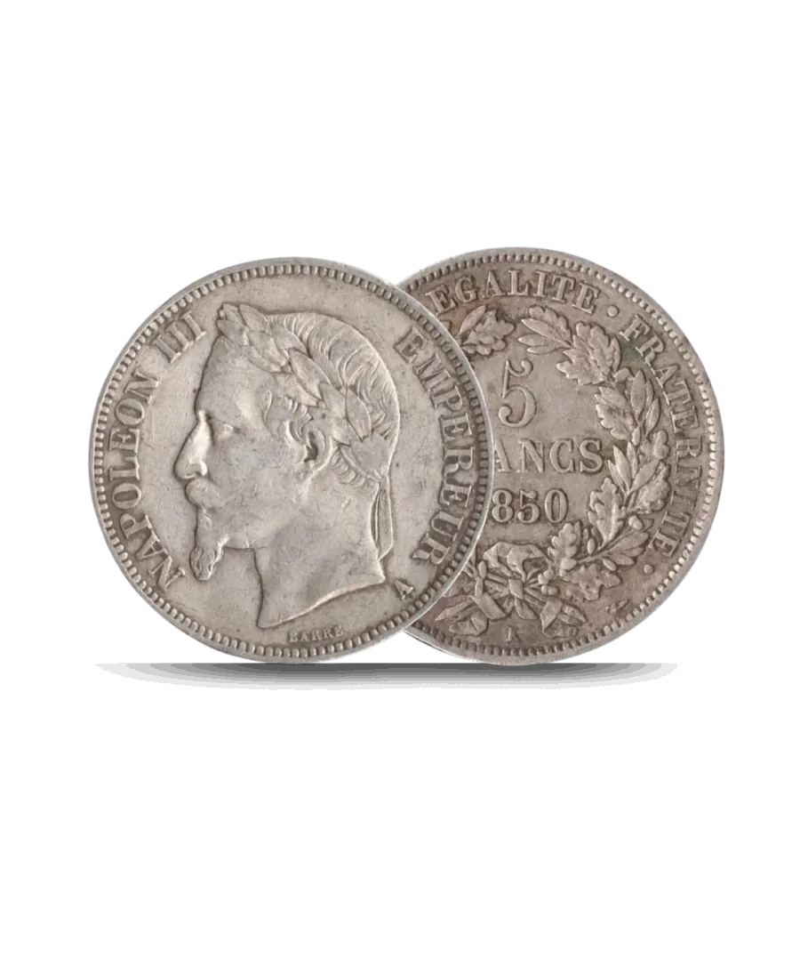 obverse and reverse of the 5 francs French ecu coin at VIRTU LUXURY obverse and reverse of the 5 francs French ecu coin at VIRTU LUXURY
