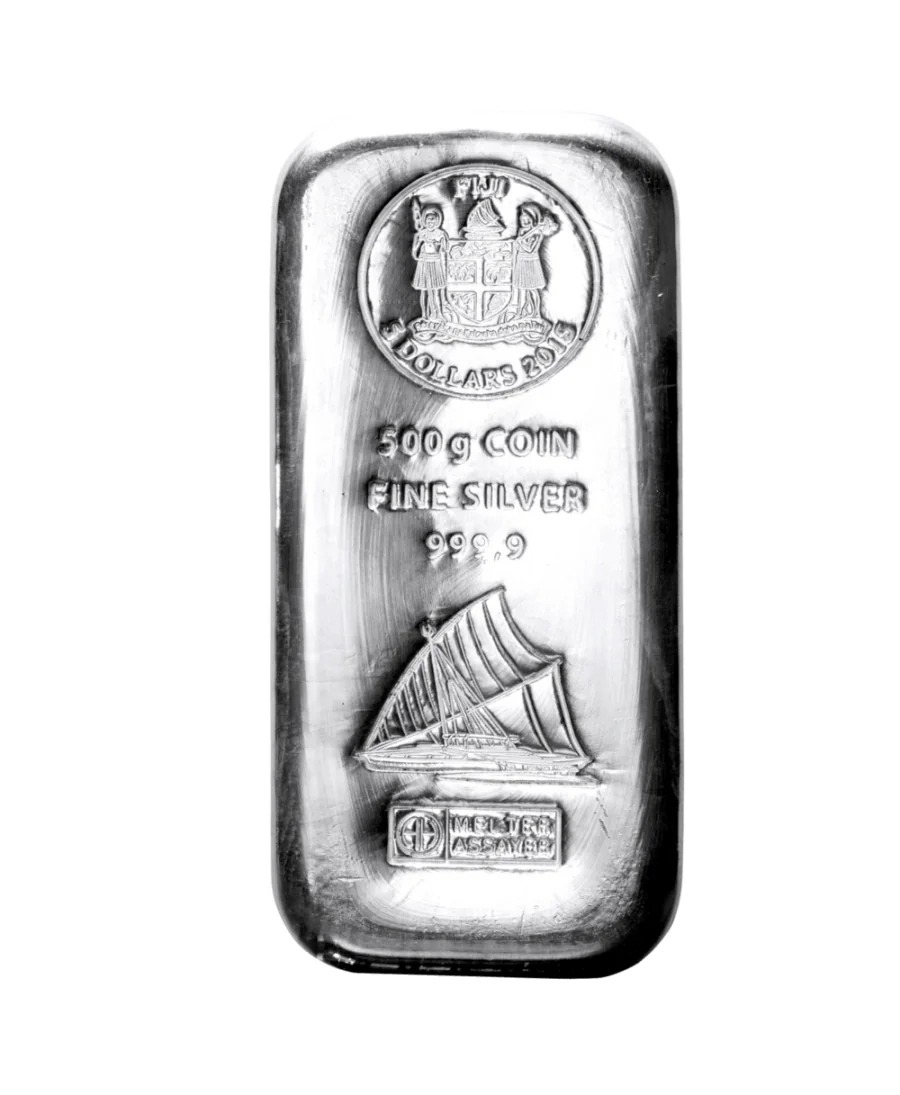 500-gram silver bullion bar from the FIJI Islands with a face value of 5 dollars VAT FREE