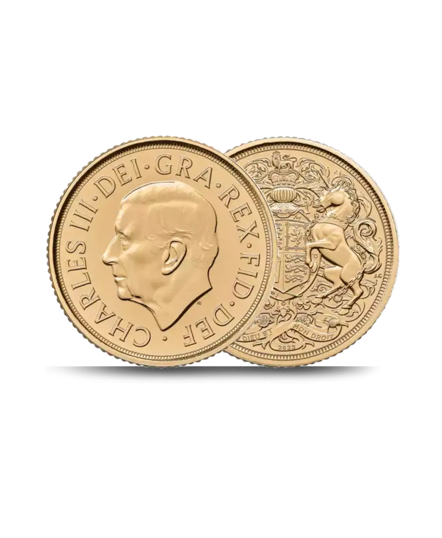 Obverse and Reverse of the CHARLES 3 SOVEREIGN Coin available at VIRTU LUXURY