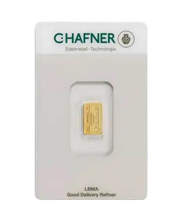 front of the 1 Gram bar of pure 24K gold by C. HAFNER for sale available at VIRTU LUXURY