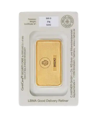back of the stamped 10 Gram C. HAFNER pure 24K gold small bar for sale available at VIRTU LUXURY