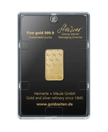 arrière du lingot de 10 Grammes de HEIMERLE + MEULE d'or pur 24K en vente disponible chez VIRTU LUXURY