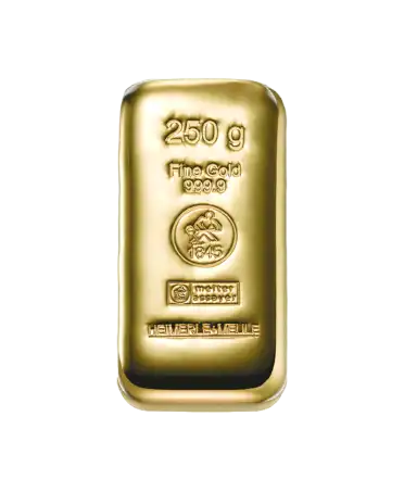 HEIMERLE ET MEULE cast bar of 250 Grams of 24K pure gold available at VIRTU LUXURY