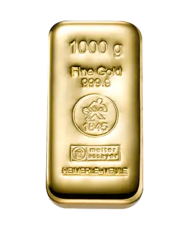 1 Kg cast GOLD ingot by HEIMERLE AND MEULE made of pure 24K recycled gold available for sale at VIRTU LUXURY
