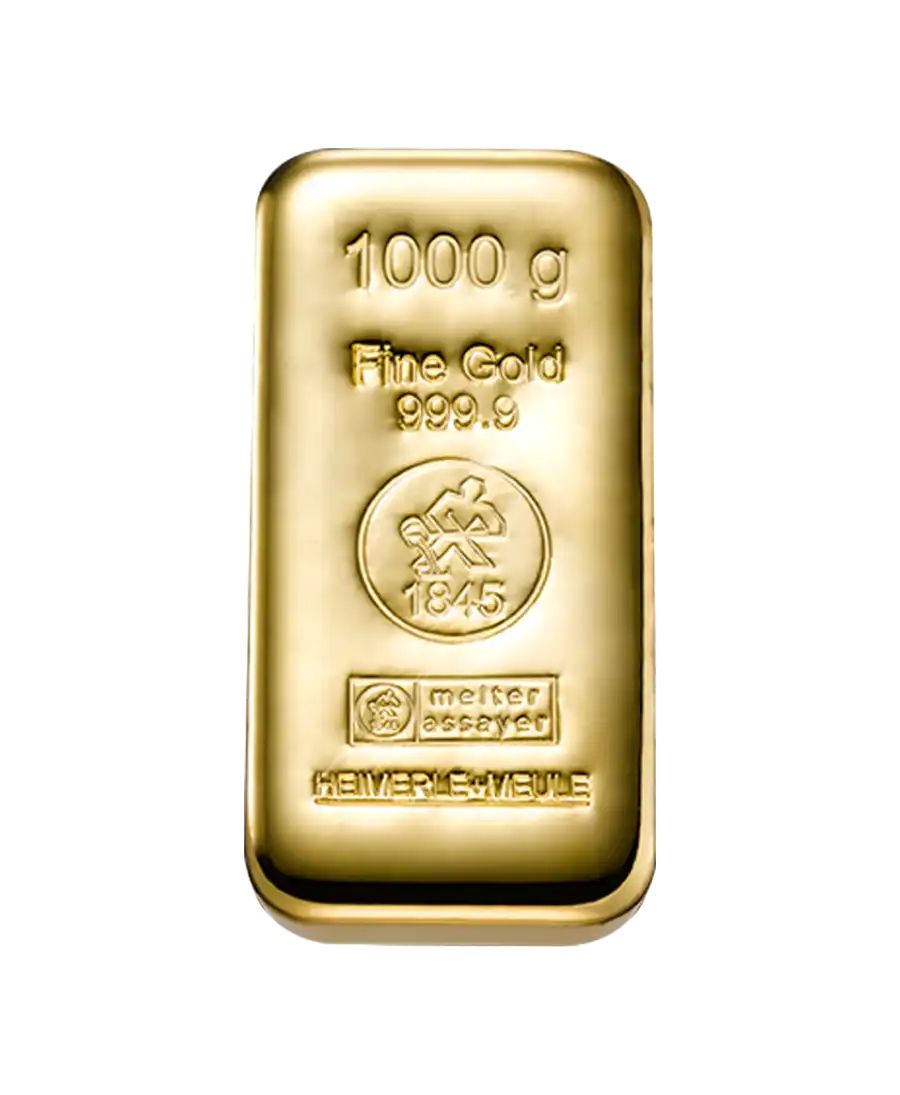 1 Kg cast GOLD ingot by HEIMERLE AND MEULE made of pure 24K recycled gold available for sale at VIRTU LUXURY