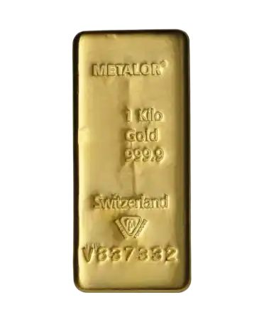 1 Kg cast GOLD bar from METALOR in recycled 24K pure gold available for sale at VIRTU LUXURY