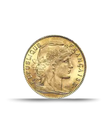 OBVERSE OF 10 GOLD FRANCS ROOSTER AND MARIANNE GOLD COIN FROM VIRTU LUXURY